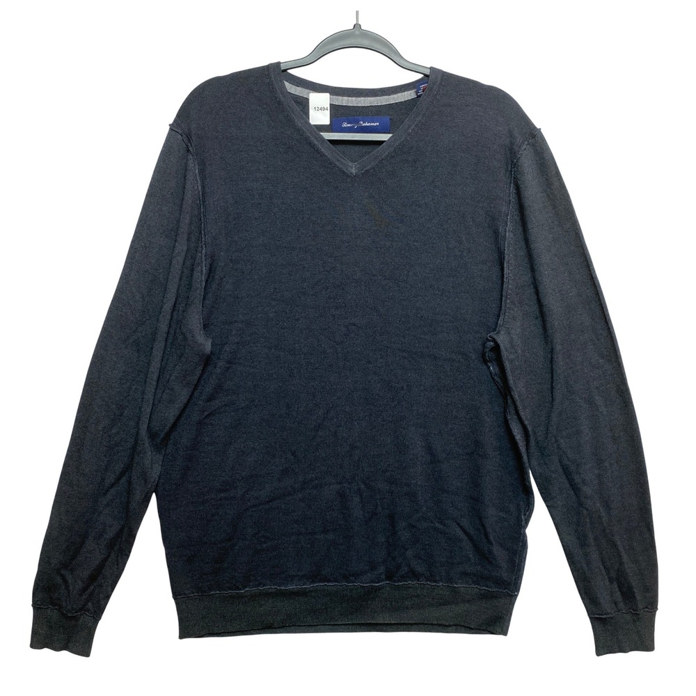 Tommy Bahama Wool Sweater Mens M Gray V-Neck Extrafine Merino Pullover